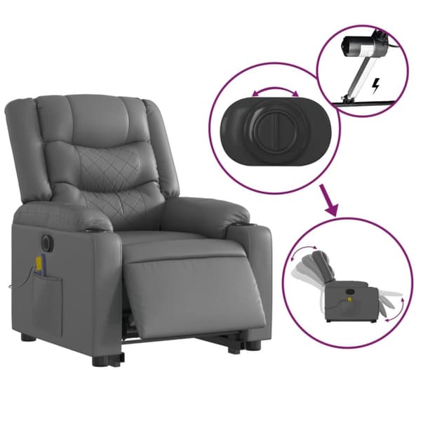 vidaXL Massagefåtölj med uppresningshjälp grå konstläder