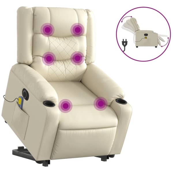 vidaXL massagestol med løftefunktion kunstlæder cremefarvet