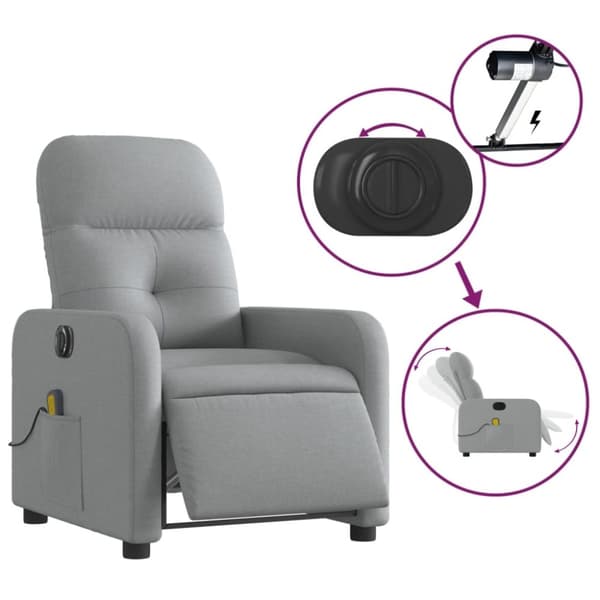 vidaXL Elektrisk massagefåtölj ljusgrå tyg