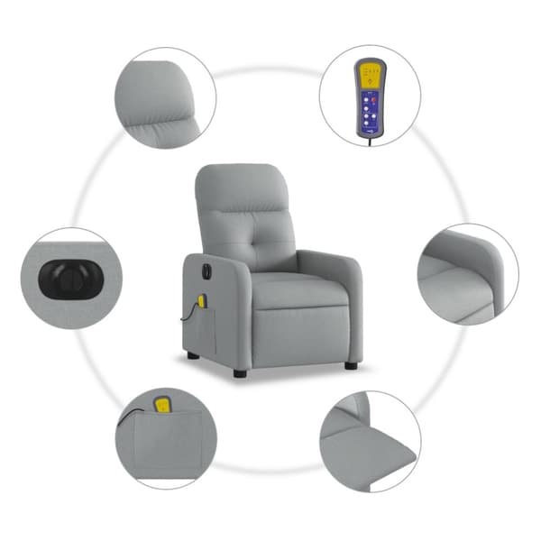 vidaXL Elektrisk massagefåtölj ljusgrå tyg