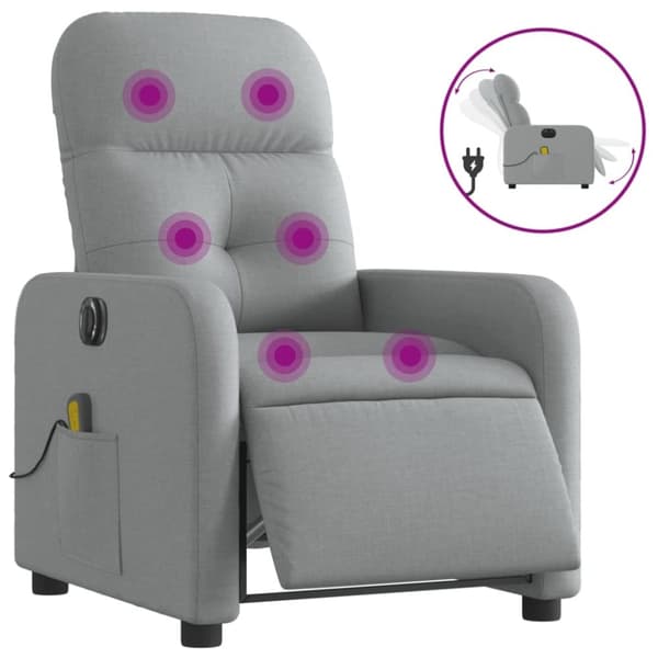 vidaXL Elektrisk massagefåtölj ljusgrå tyg