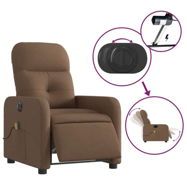 vidaXL Elektrisk massagefåtölj brun tyg