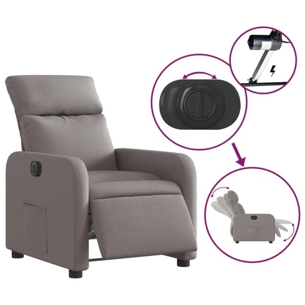 vidaXL Elektrisk reclinerfåtölj taupe tyg