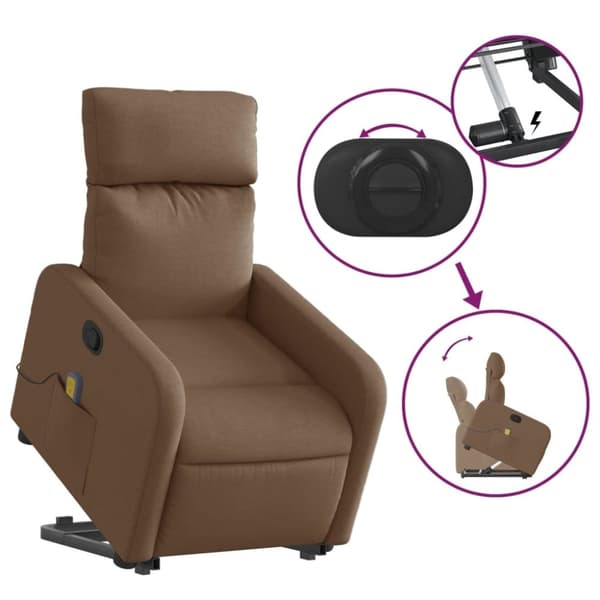 vidaXL Massagefåtölj med uppresningshjälp brun tyg