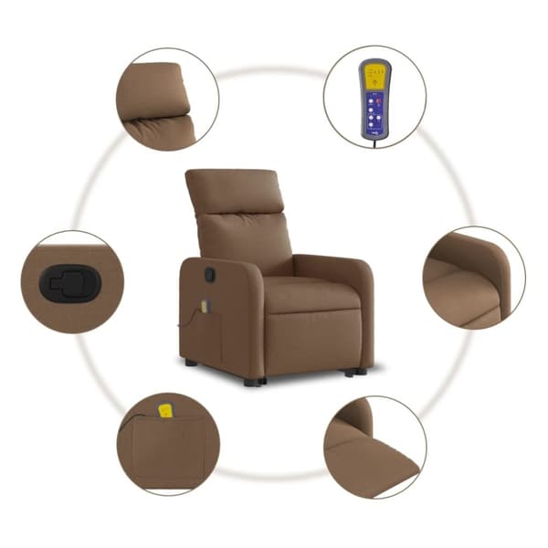 vidaXL Massagefåtölj med uppresningshjälp brun tyg
