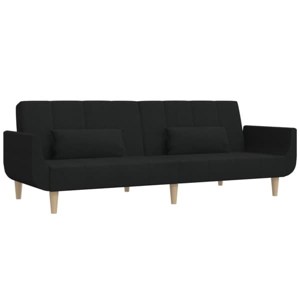 vidaXL Bäddsoffa 2-sits med två kuddar svart tyg