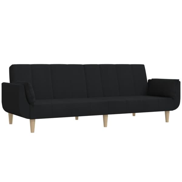 vidaXL Bäddsoffa 2-sits med två kuddar svart tyg