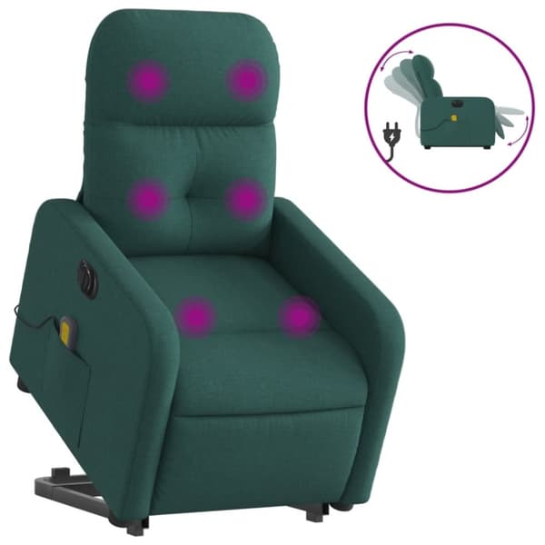 vidaXL elektrisk massagestol med løftefunktion stof mørkegrøn