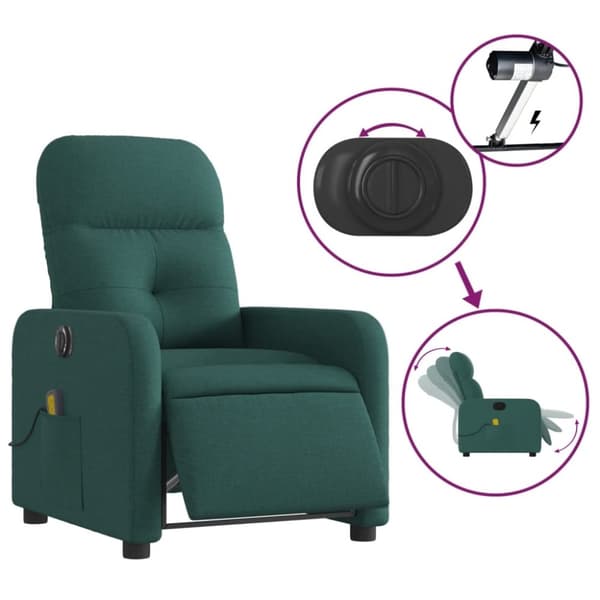 vidaXL Elektrisk massagefåtölj mörkgrön tyg