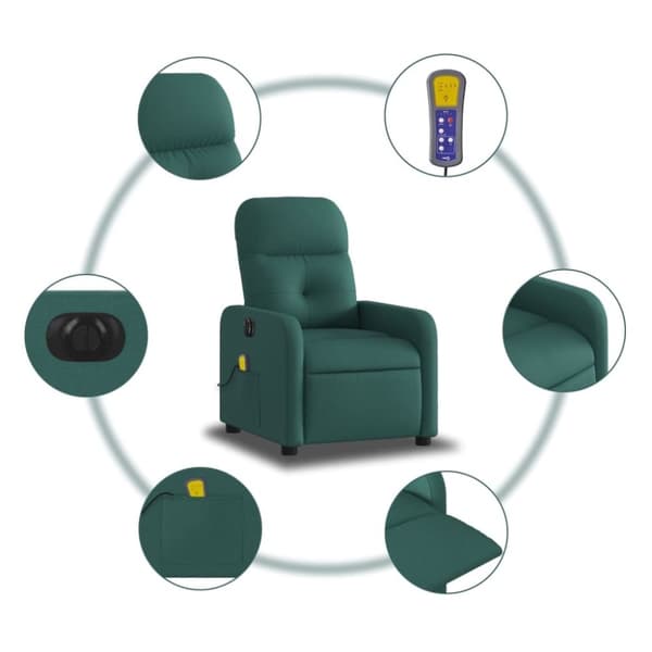 vidaXL Elektrisk massagefåtölj mörkgrön tyg