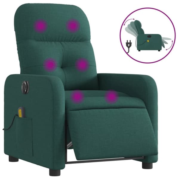 vidaXL Elektrisk massagefåtölj mörkgrön tyg