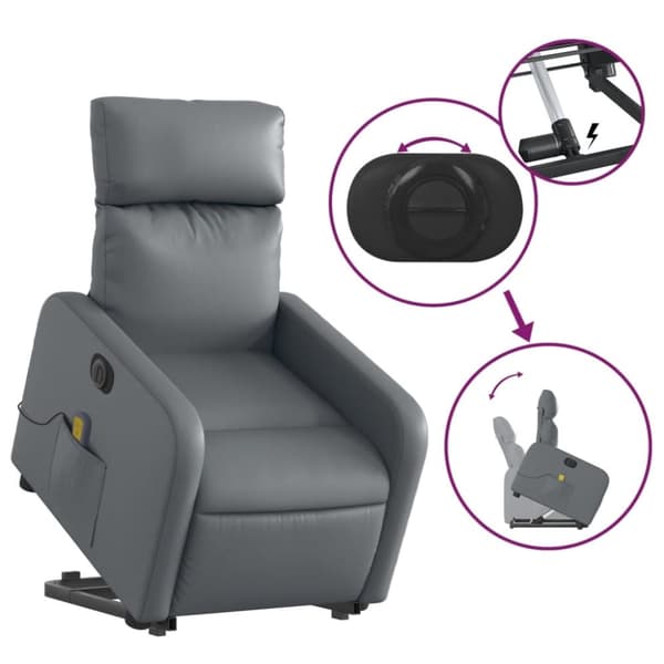 vidaXL massagestol med løftefunktion kunstlæder grå