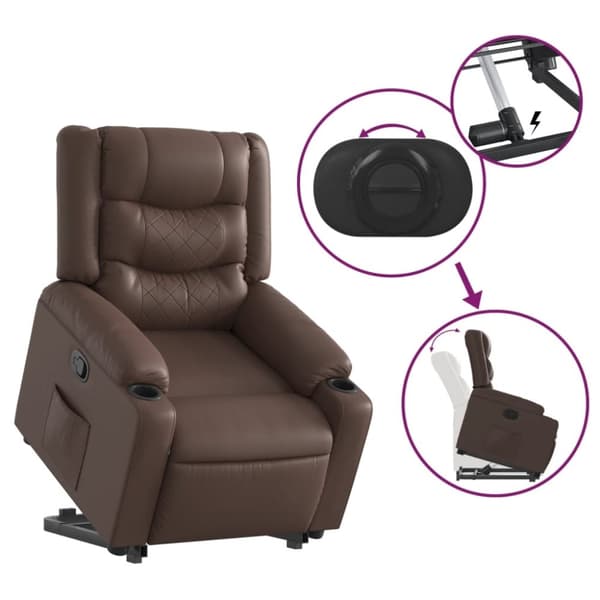 vidaXL Reclinerfåtölj med uppresningshjälp brun konstläder