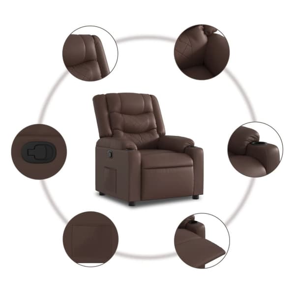 vidaXL Reclinerfåtölj med uppresningshjälp brun konstläder