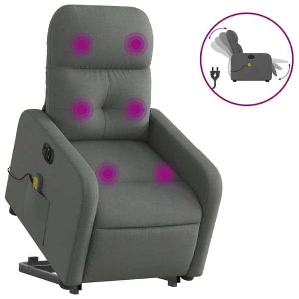 vidaXL Elektrisk massagefåtölj med uppresningshjälp mörkgrå tyg