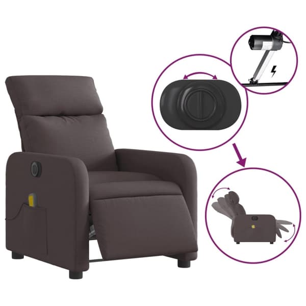 vidaXL Elektrisk massagefåtölj mörkbrun tyg