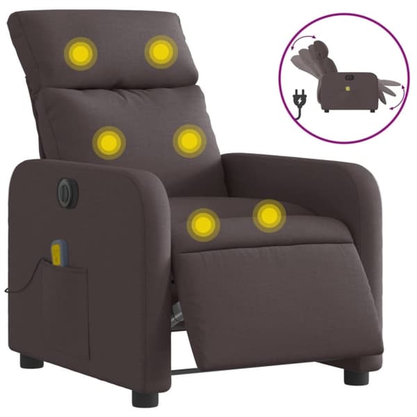 vidaXL Elektrisk massagefåtölj mörkbrun tyg