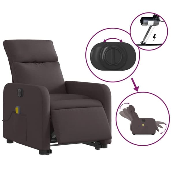 vidaXL elektrisk massagestol med løftefunktion stof mørkebrun