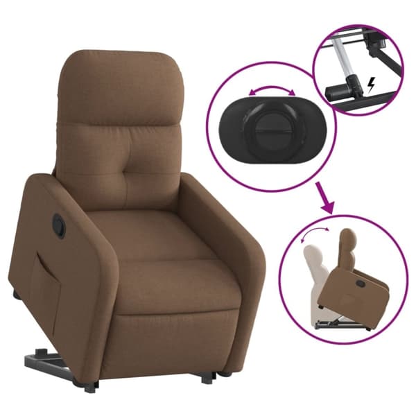 vidaXL Reclinerfåtölj med uppresningshjälp brun tyg