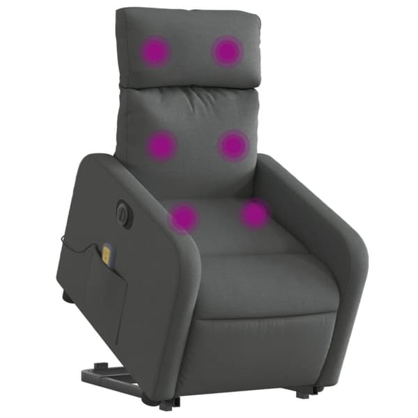 vidaXL Elektrisk massagefåtölj med uppresningshjälp mörkgrå tyg