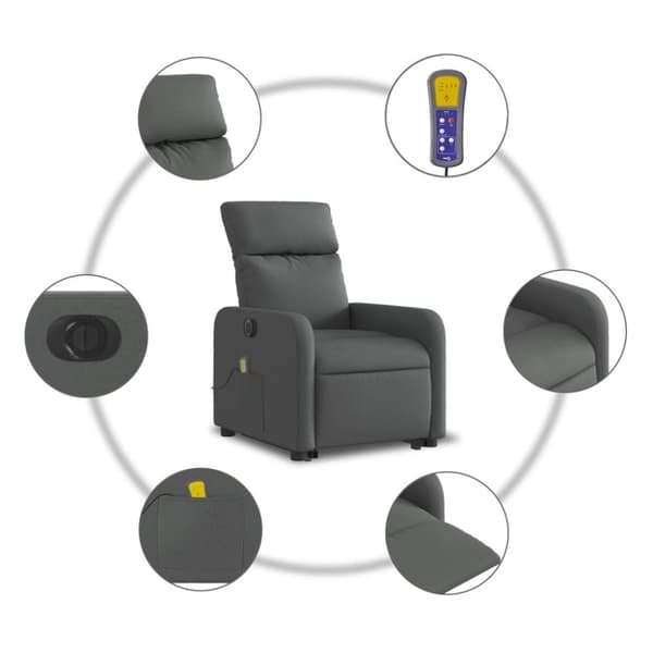 vidaXL Elektrisk massagefåtölj med uppresningshjälp mörkgrå tyg