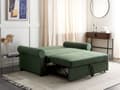 Miniatyrbilde 4 av 11: Sovesofa i grønt polyesterstoff med 2 sitteplasser og uttrekkbar sovesofa i retrodesign
