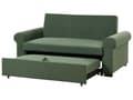 Miniatyrbilde 7 av 11: Sovesofa i grønt polyesterstoff med 2 sitteplasser og uttrekkbar sovesofa i retrodesign