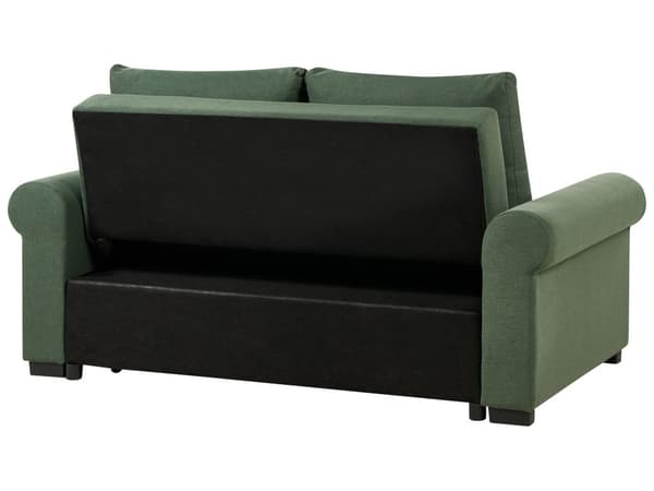 Sovesofa i grønt polyesterstoff med 2 sitteplasser og uttrekkbar sovesofa i retrodesign