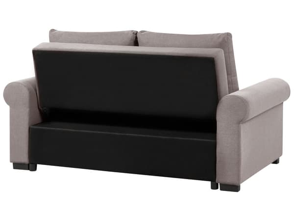 Sovesofa i lysebrunt polyesterstoff med 2 sitteplasser og uttrekkbar sovesofa i retrodesign