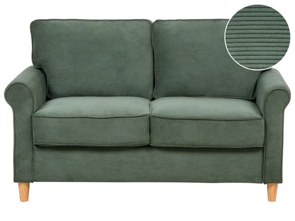 Soffa Mörkgrön Manchester Tyg Träram Pocket Springs Vardagsrum Ribbade 2 Sittplatser