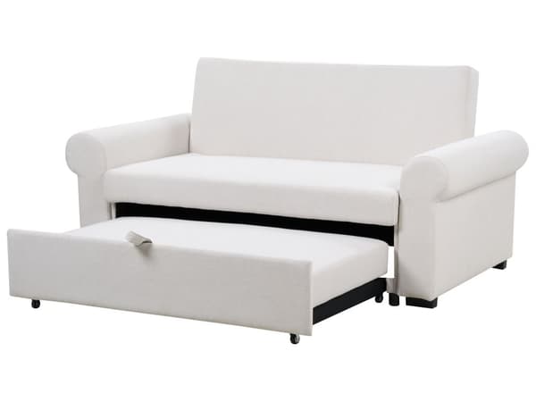 Bäddsoffa Ljusbeige polyestertyg 2-sits utdragbar konvertibel sovsoffa Retro Design