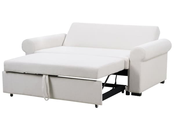 Bäddsoffa Ljusbeige polyestertyg 2-sits utdragbar konvertibel sovsoffa Retro Design