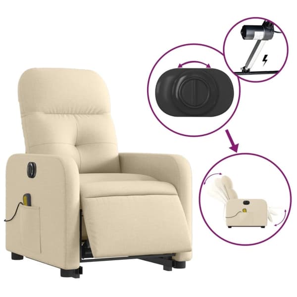 vidaXL Elektrisk massagefåtölj med uppresningshjälp gräddvit tyg