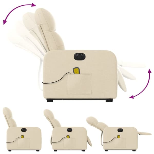 vidaXL Elektrisk massagefåtölj med uppresningshjälp gräddvit tyg