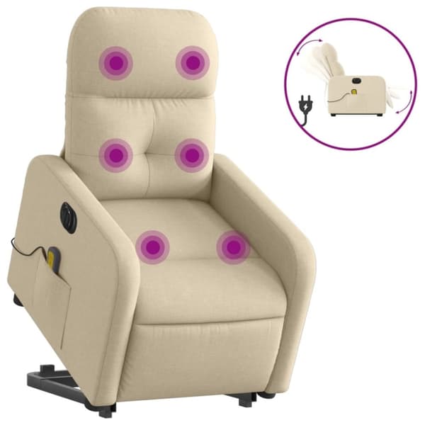 vidaXL Elektrisk massagefåtölj med uppresningshjälp gräddvit tyg
