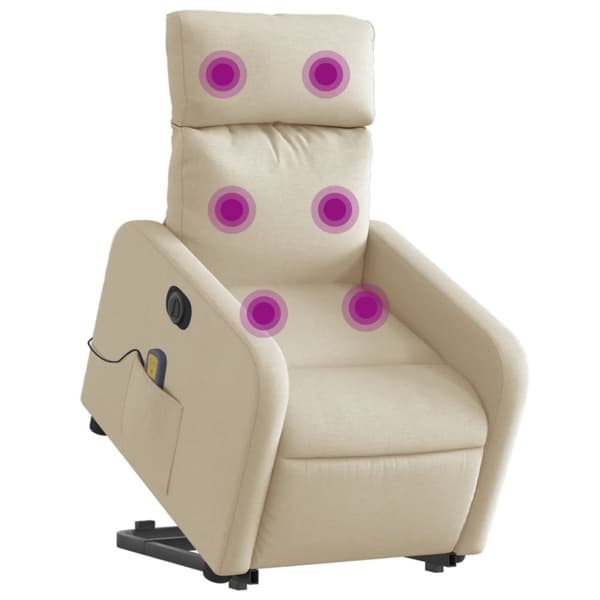 vidaXL Elektrisk massagefåtölj med uppresningshjälp gräddvit tyg