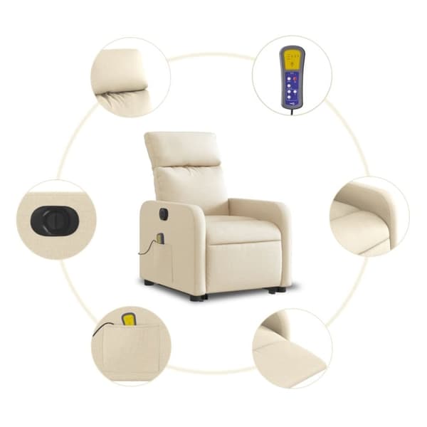 vidaXL Elektrisk massagefåtölj med uppresningshjälp gräddvit tyg