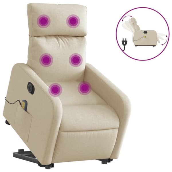 vidaXL Elektrisk massagefåtölj med uppresningshjälp gräddvit tyg