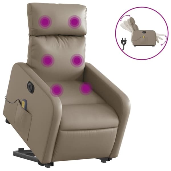 vidaXL Massagefåtölj med uppresningshjälp cappuccino konstläder