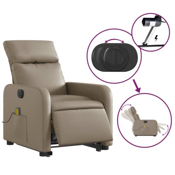 vidaXL Massagefåtölj med uppresningshjälp cappuccino konstläder