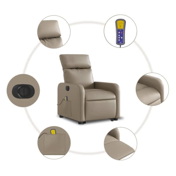 vidaXL Massagefåtölj med uppresningshjälp cappuccino konstläder
