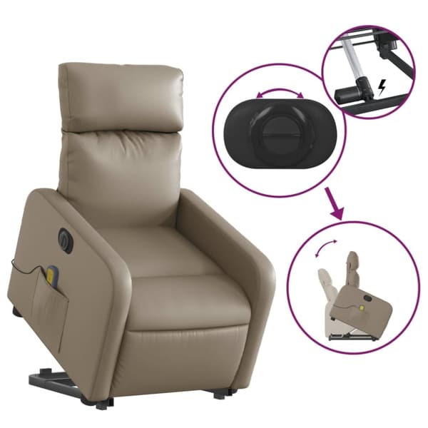 vidaXL Massagefåtölj med uppresningshjälp cappuccino konstläder