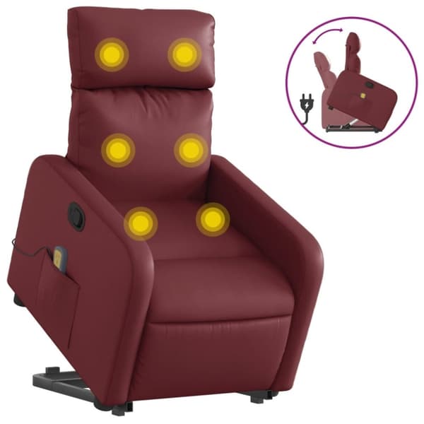 vidaXL løftestol med massagefunktion kunstlæder vinrød