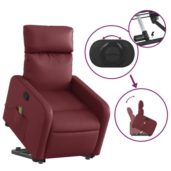 vidaXL Massagefåtölj med uppresningshjälp vinröd konstläder