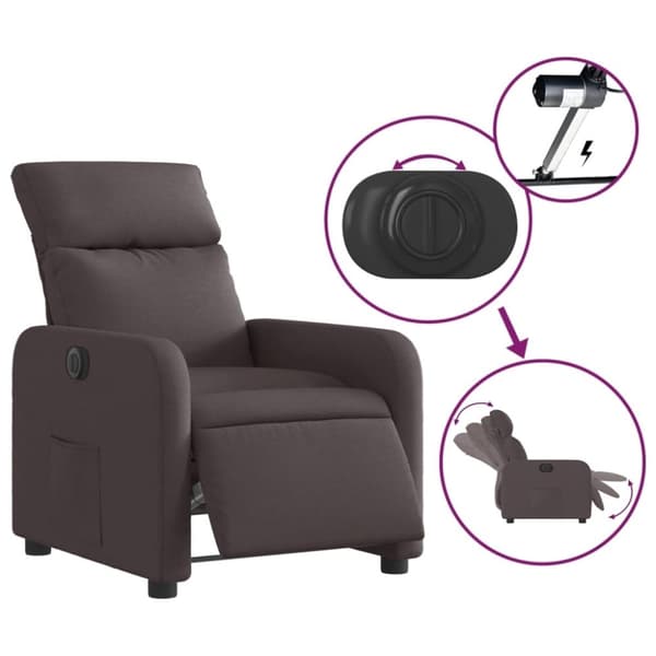 vidaXL Elektrisk reclinerfåtölj mörkbrun tyg
