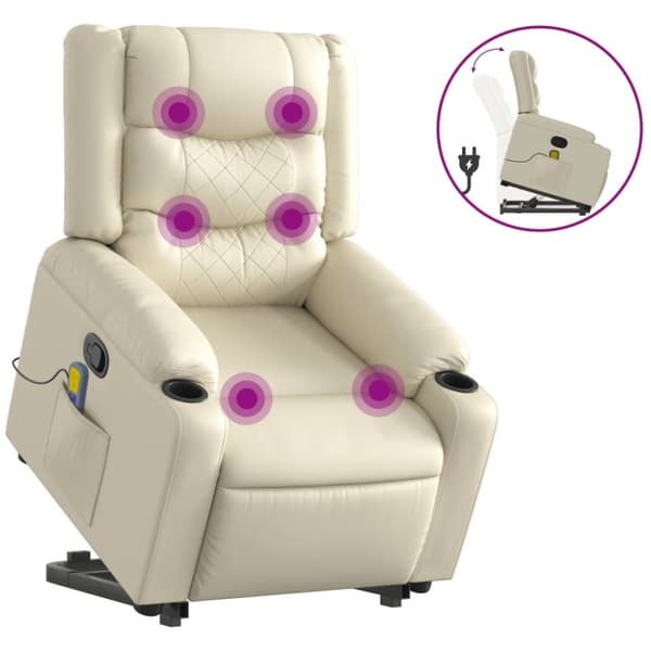 vidaXL Massagefåtölj med uppresningshjälp gräddvit konstläder