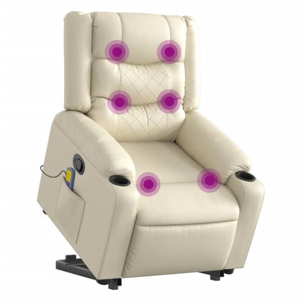 vidaXL Massagefåtölj med uppresningshjälp gräddvit konstläder