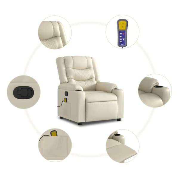 vidaXL Massagefåtölj med uppresningshjälp gräddvit konstläder