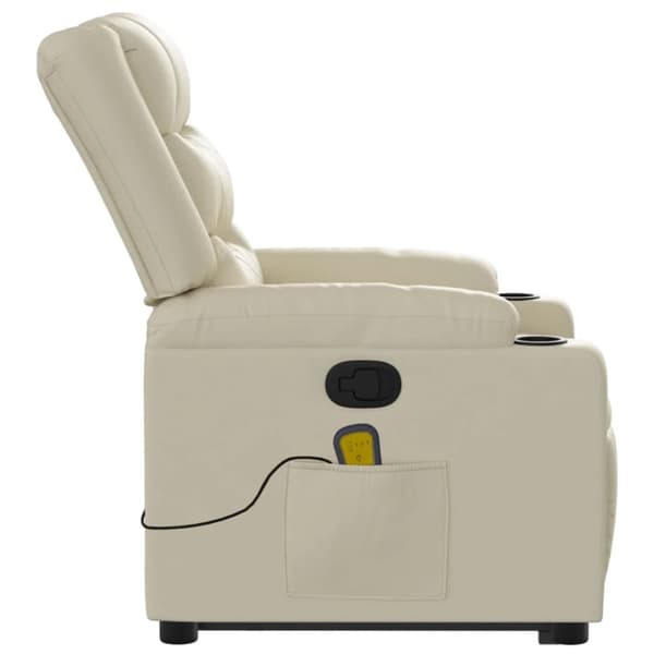 vidaXL Massagefåtölj med uppresningshjälp gräddvit konstläder