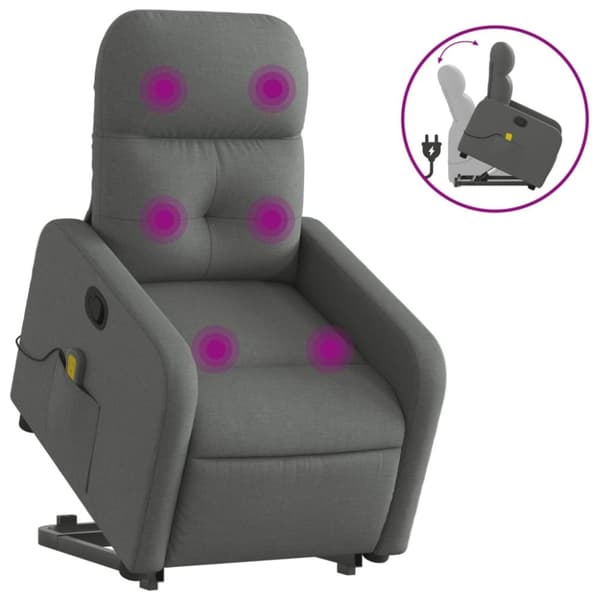 vidaXL Massagefåtölj med uppresningshjälp mörkgrå tyg